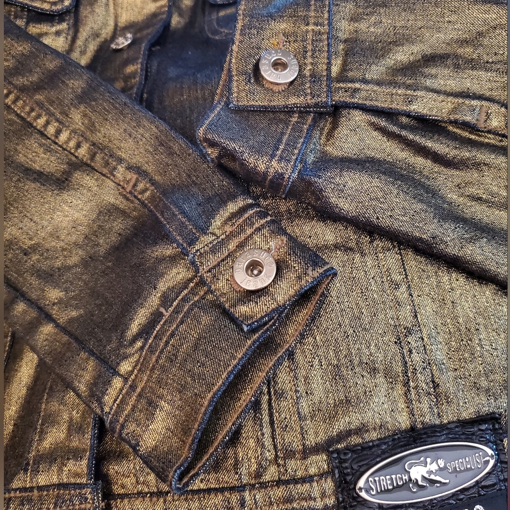 PARASUCO Gold Shimmer Denim Jean Jacket Metallic Finish Size Large - Picture 8 of 15